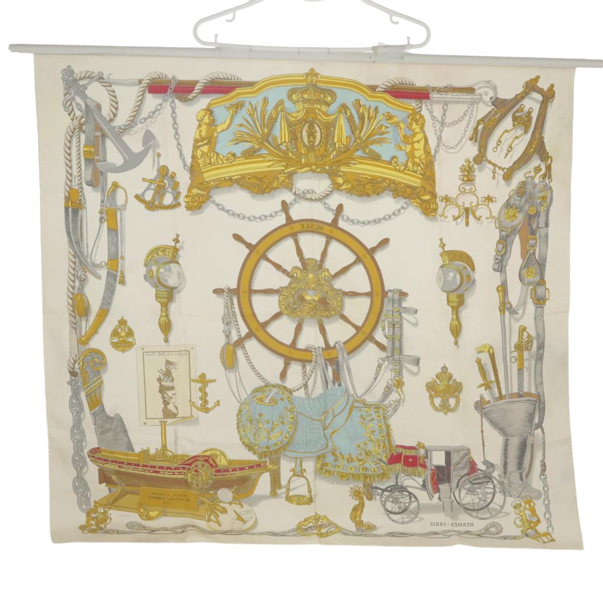 HERMES Carre90 MUSEE Scarf Silk Cream Auth 101164 - 0