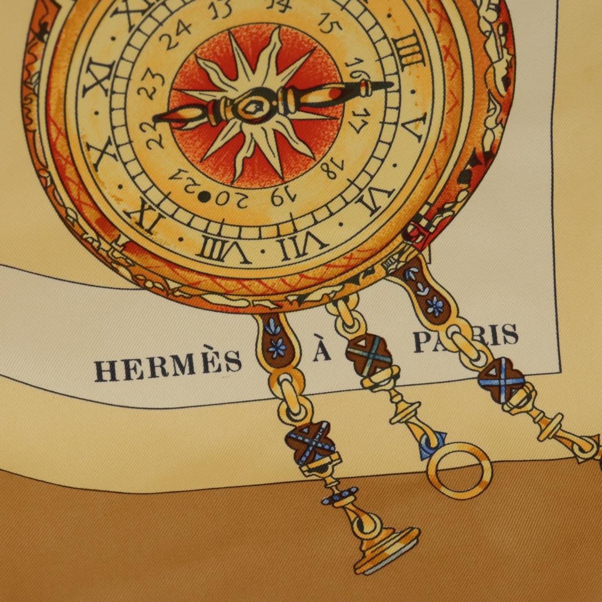 HERMES Carre90 parmi les fleurs Scarf Silk Beige Auth 101165