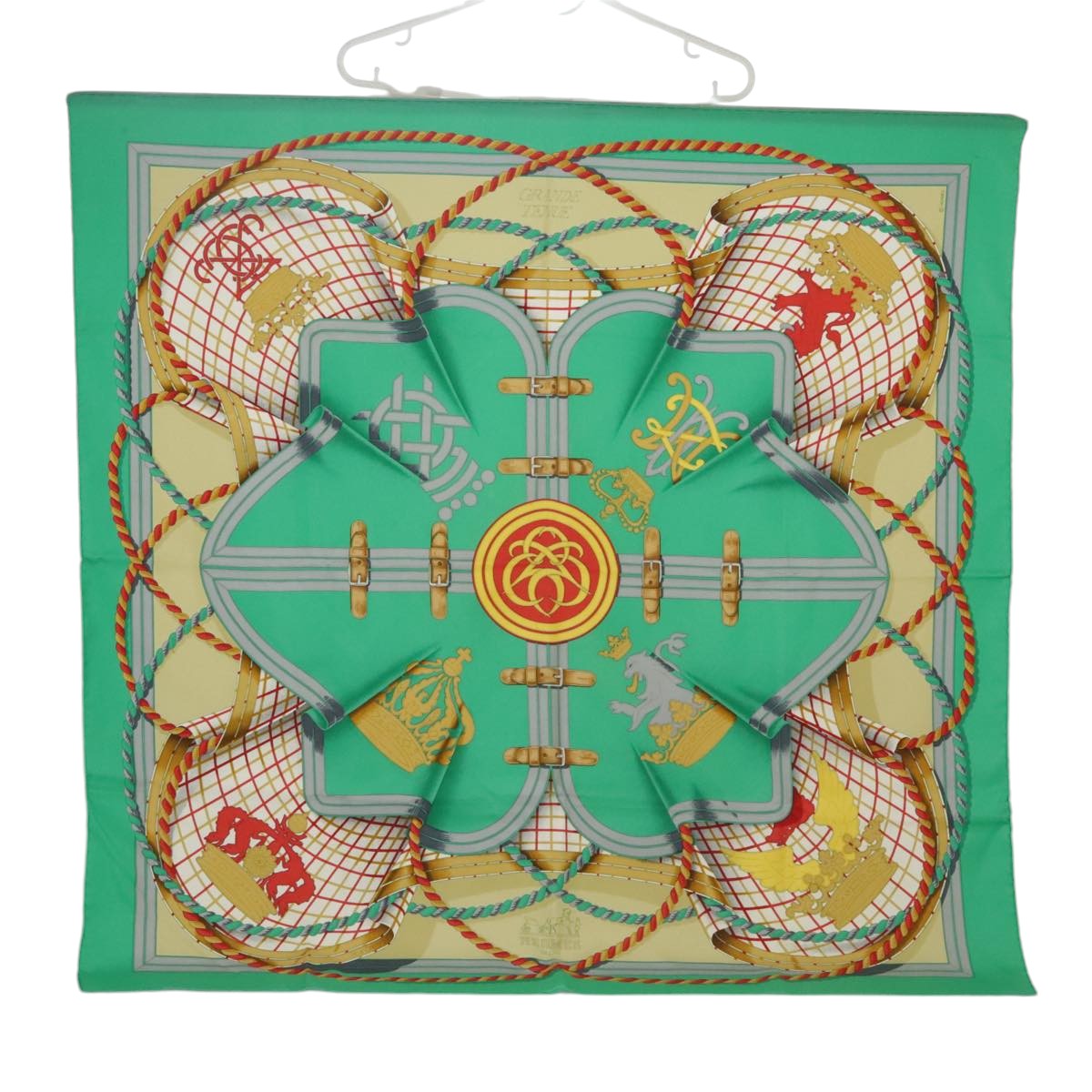 HERMES Carre90 GRANDE TENUE Scarf Silk Green Auth 101166