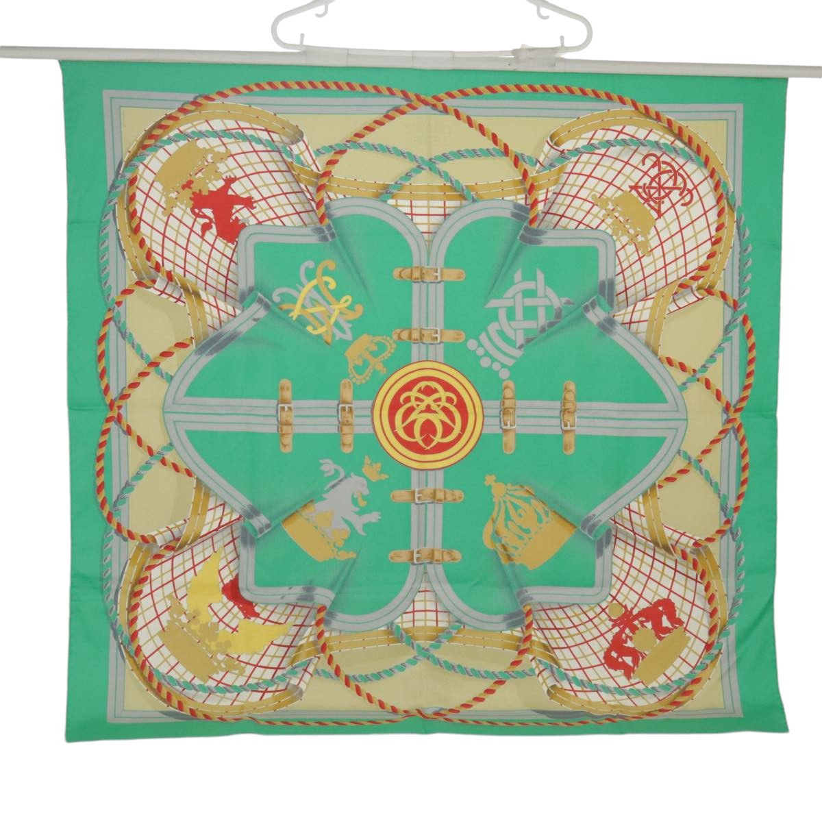 HERMES Carre90 GRANDE TENUE Scarf Silk Green Auth 101166 - 0