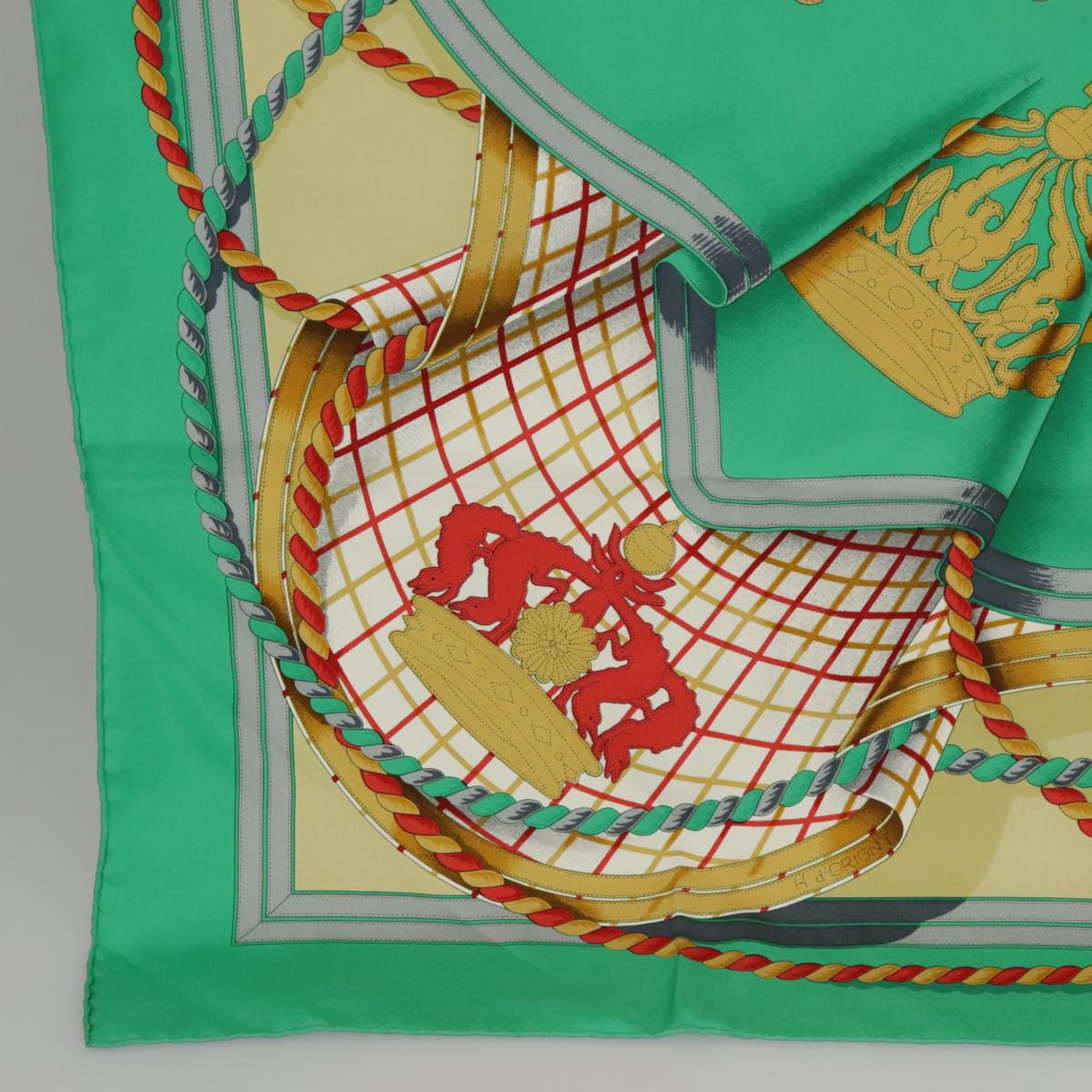 HERMES Carre90 GRANDE TENUE Scarf Silk Green Auth 101166