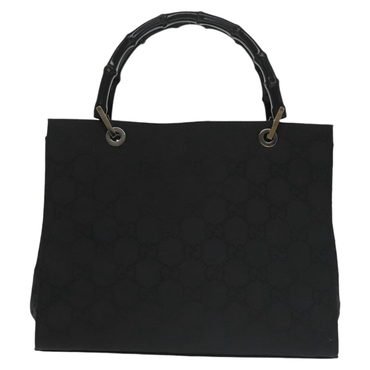 GUCCI Bamboo GG Canvas Hand Bag Nylon Black Silver Auth 101168 - 0