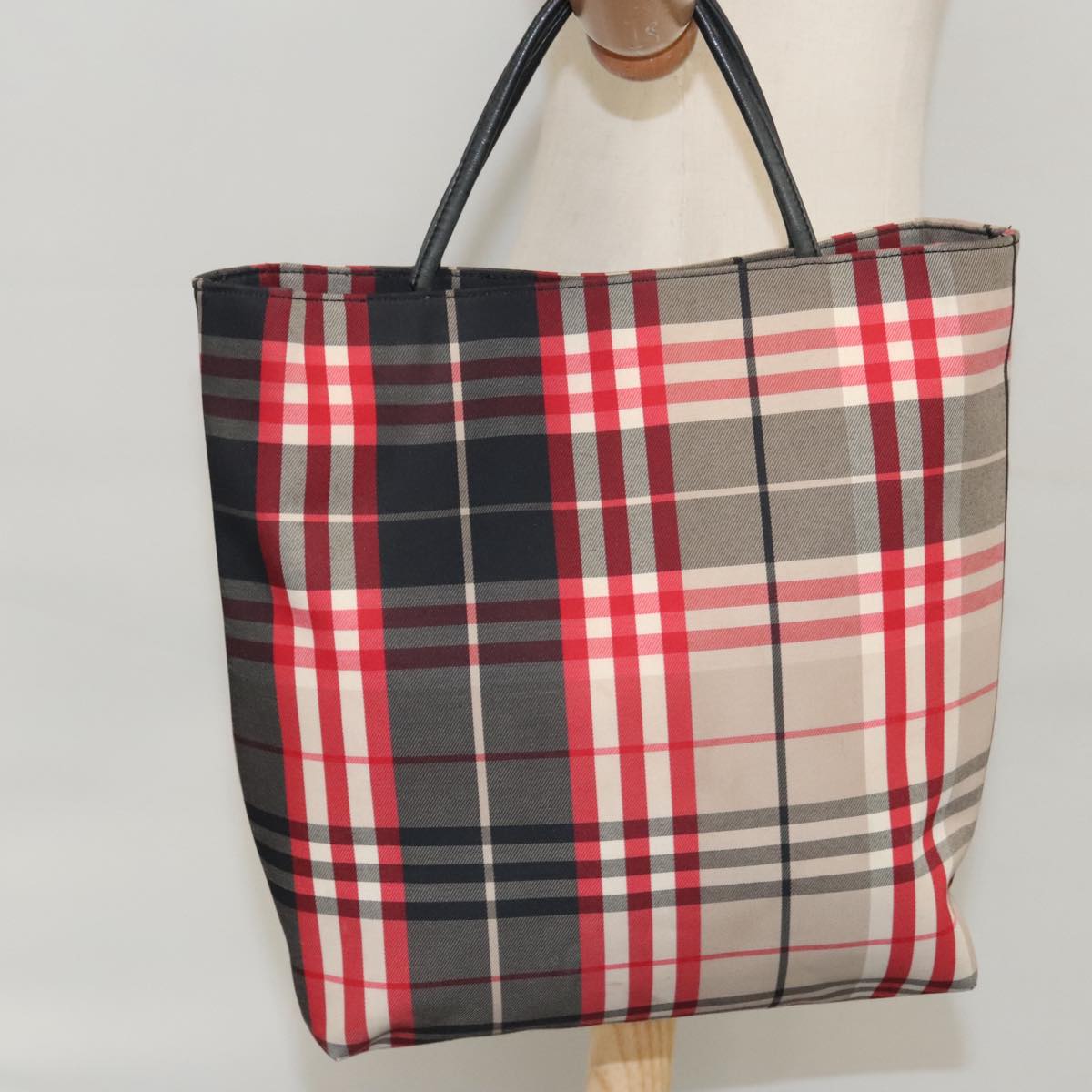 BURBERRY Nova Check Hand Bag Canvas Red Auth 101170