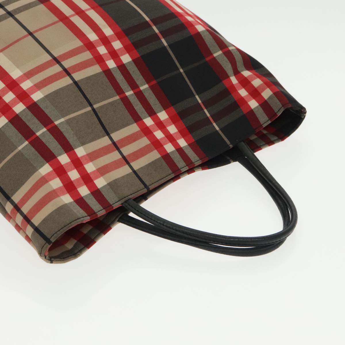 BURBERRY Nova Check Hand Bag Canvas Red Auth 101170