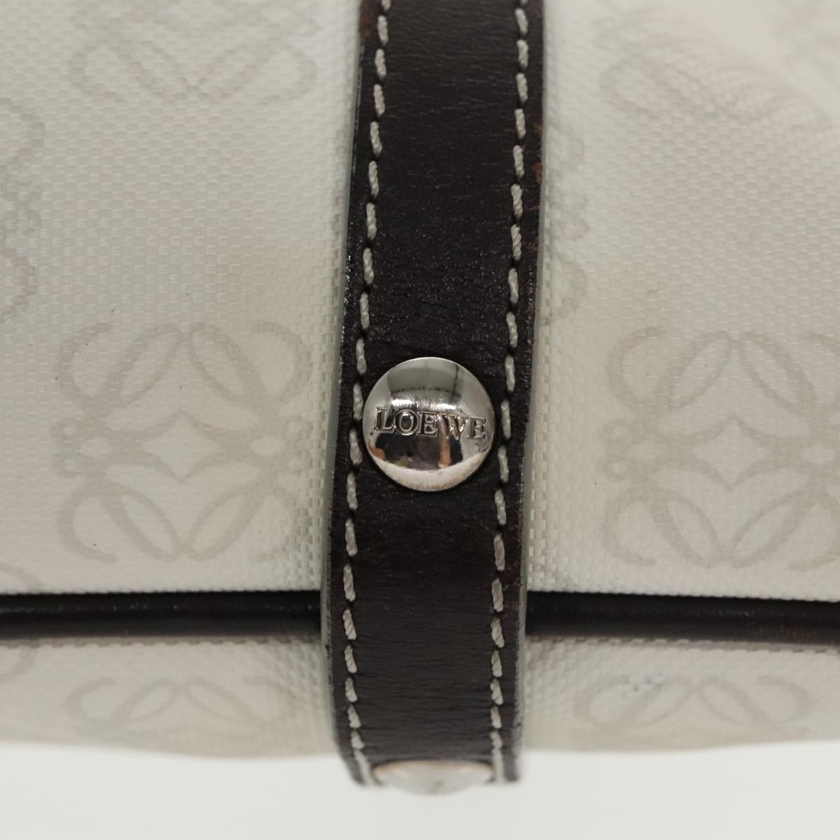 LOEWE Anagram Hand Bag PVC White Silver Auth 101171