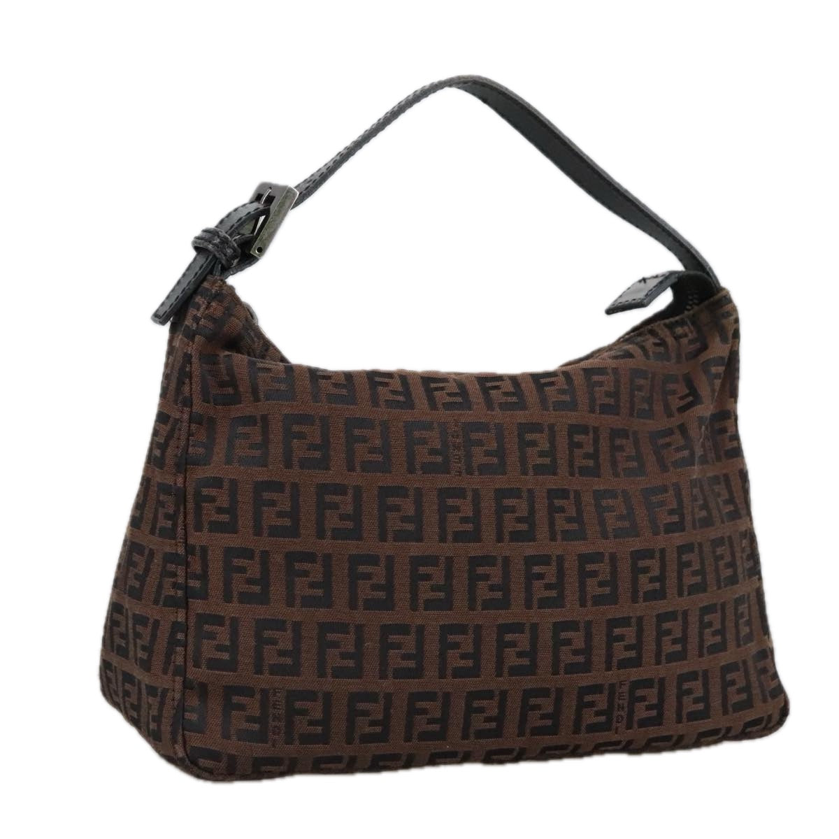 FENDI Zucchino Canvas Pouch Brown Auth 101175