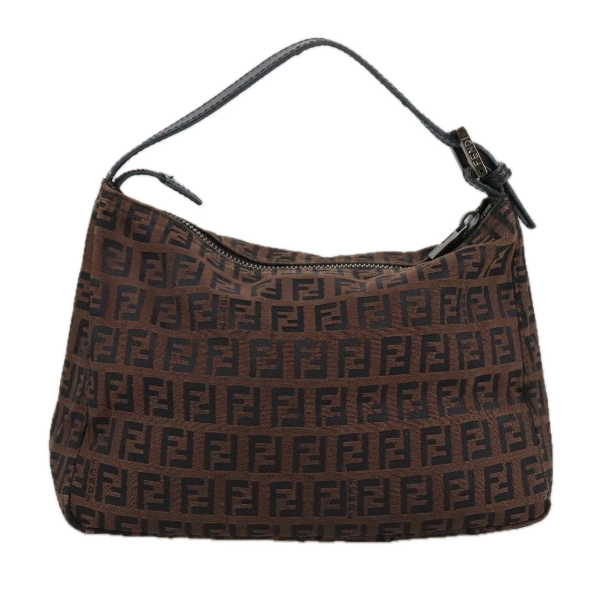 FENDI Zucchino Canvas Pouch Brown Auth 101175