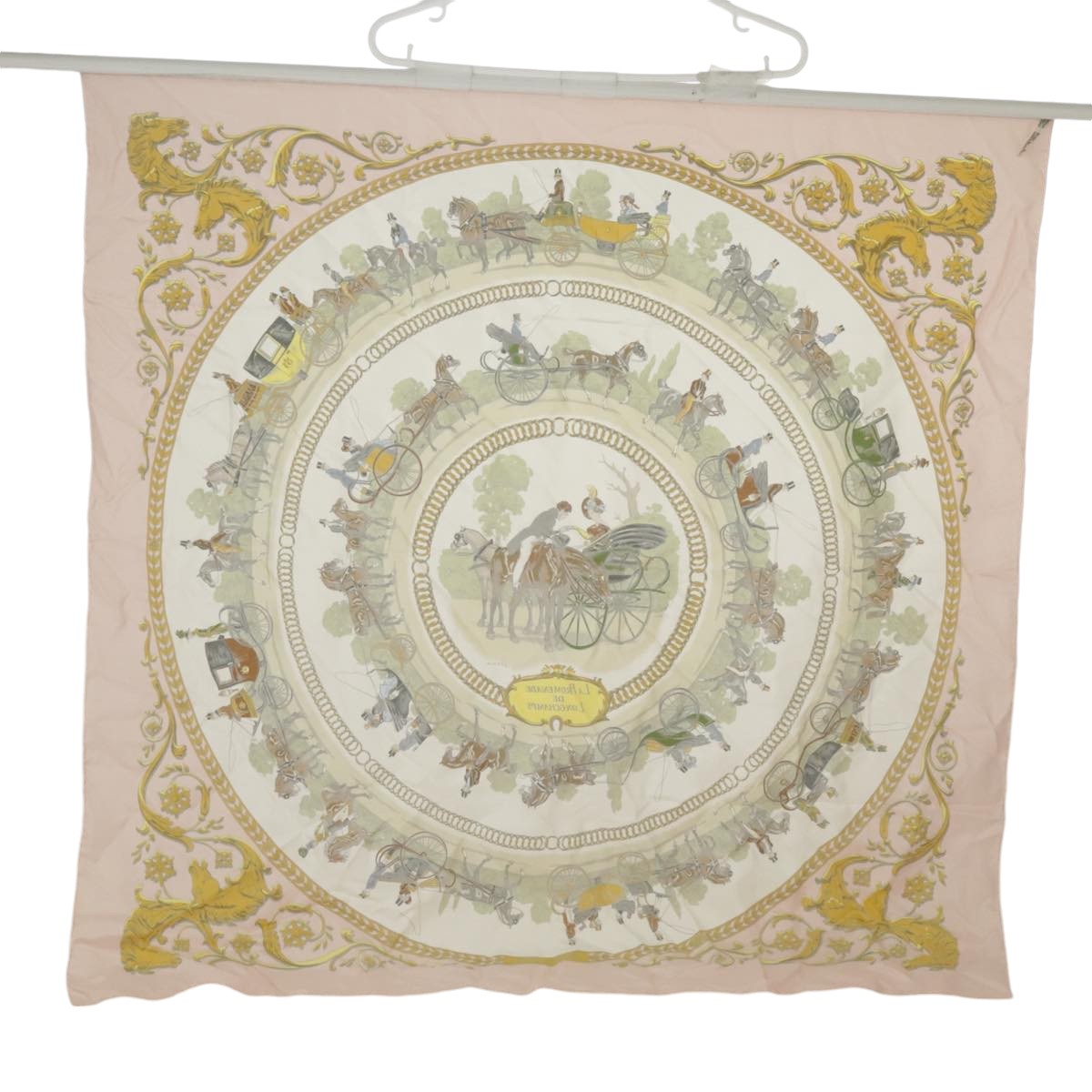 HERMES Carre90 LA PROMENADO LONGCHAMPS Scarf Silk Pink Auth 101181 - 0