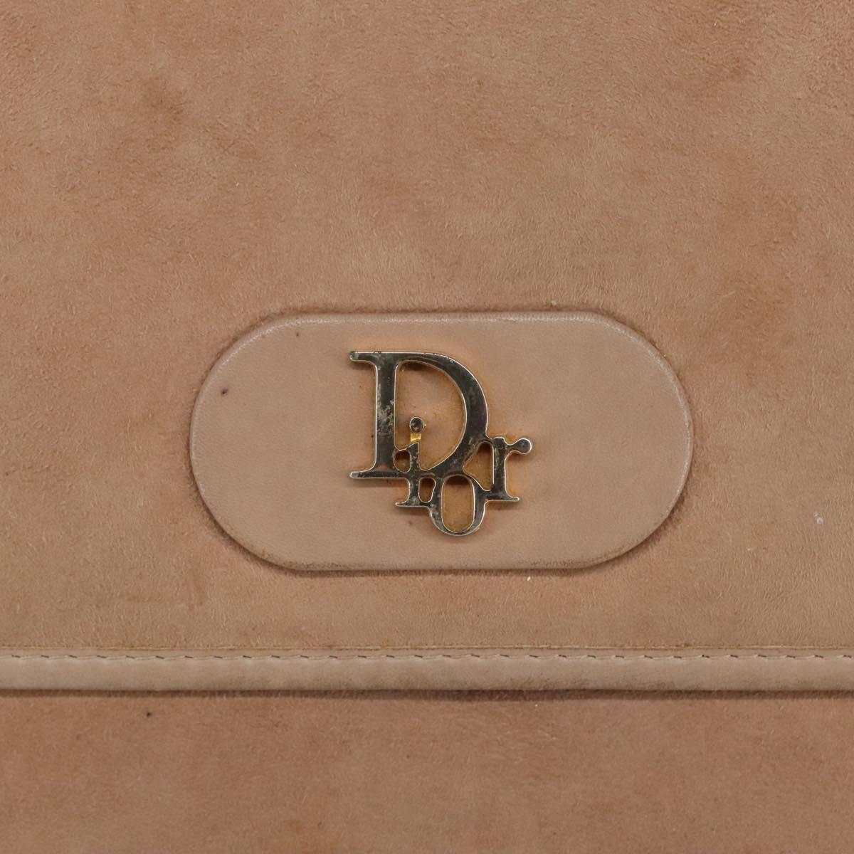 Christian Dior Shoulder Bag Suede Beige Gold Auth 101182