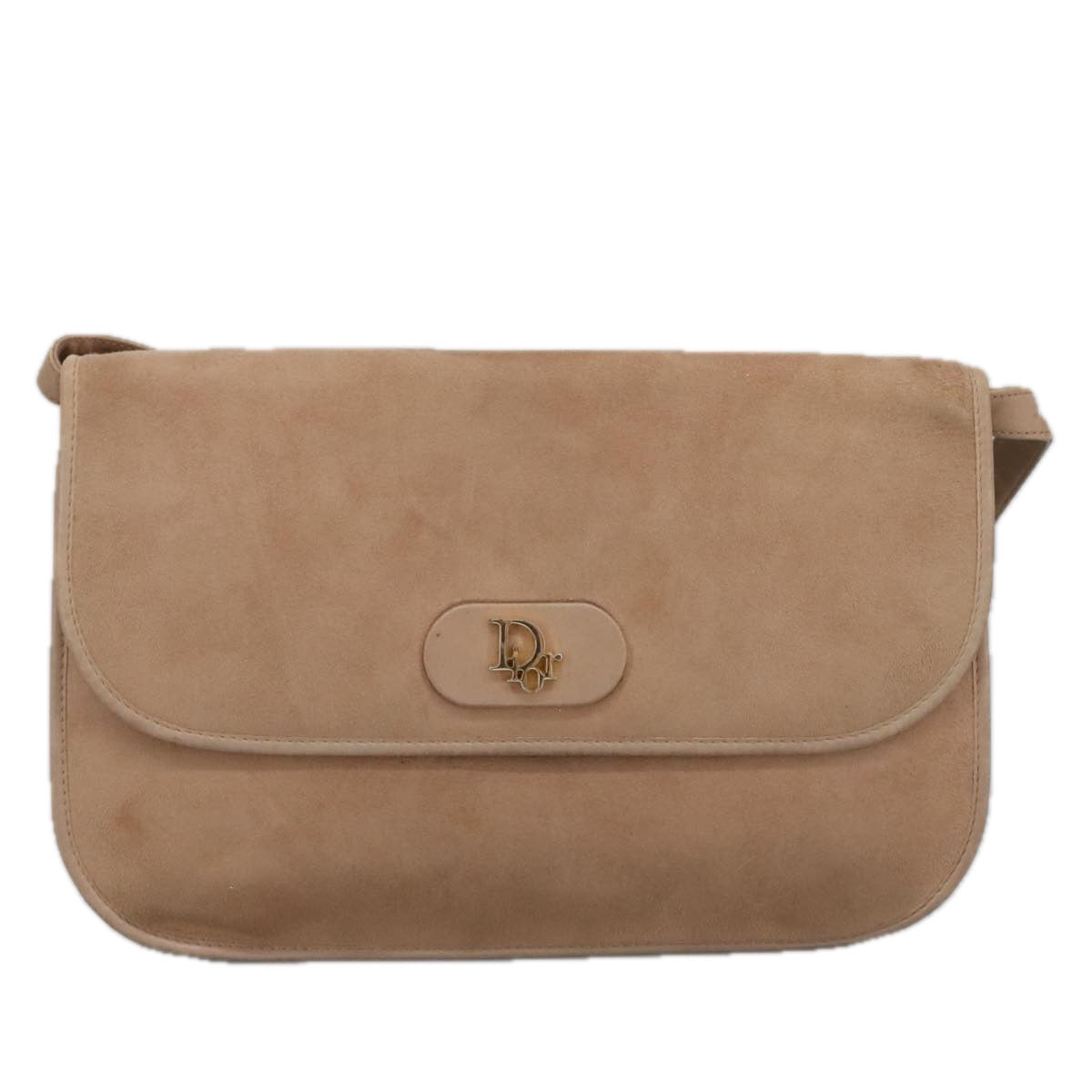 Christian Dior Shoulder Bag Suede Beige Gold Auth 101182