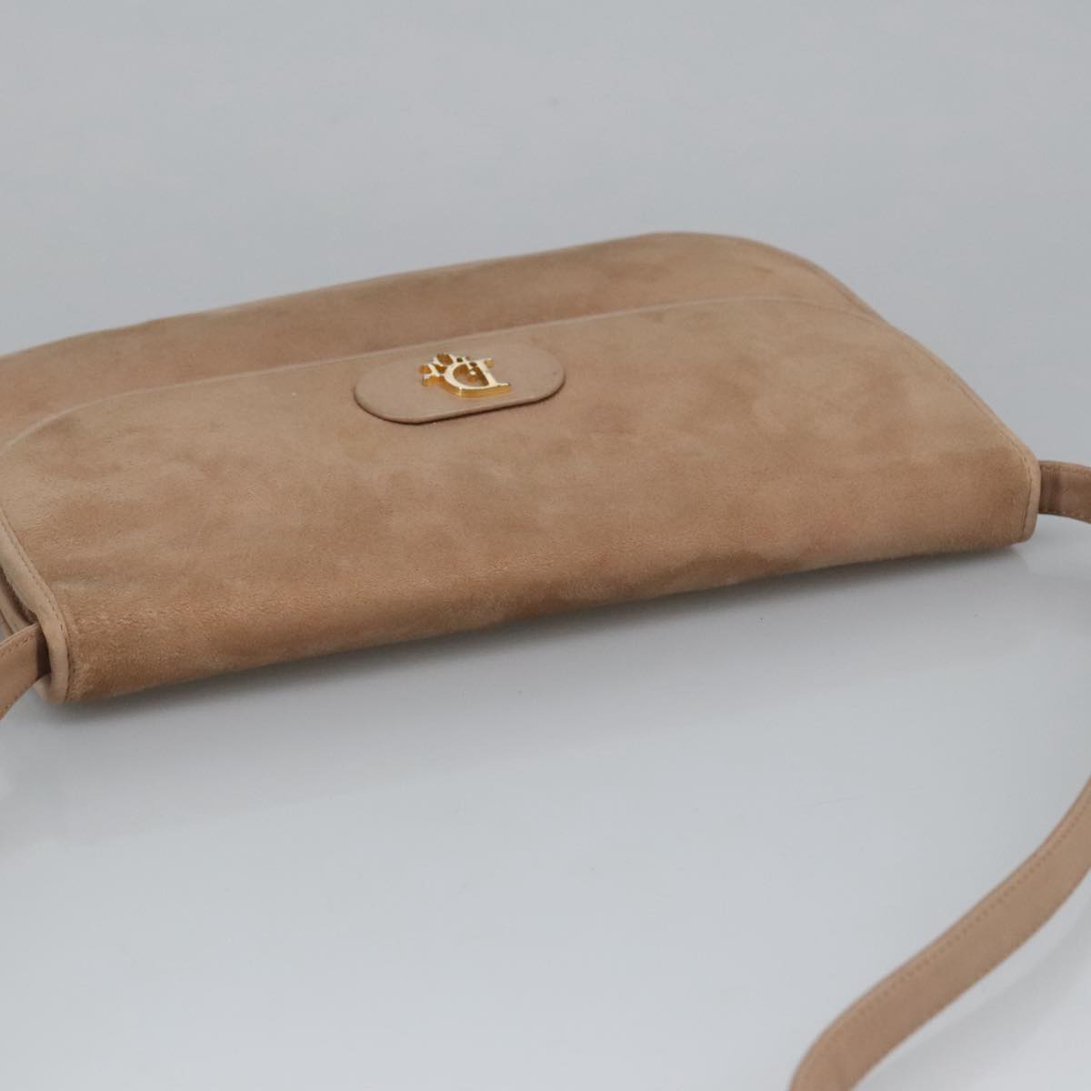 Christian Dior Shoulder Bag Suede Beige Gold Auth 101182