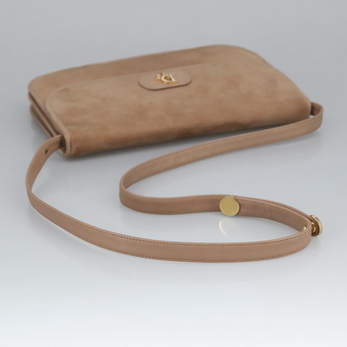 Christian Dior Shoulder Bag Suede Beige Gold Auth 101182