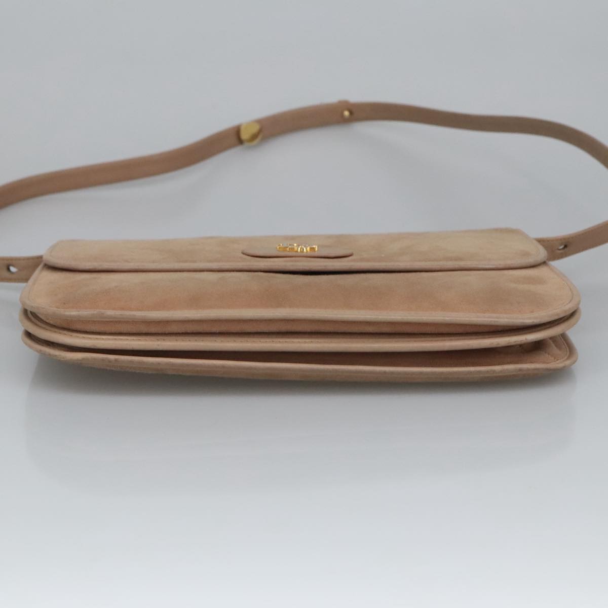 Christian Dior Shoulder Bag Suede Beige Gold Auth 101182