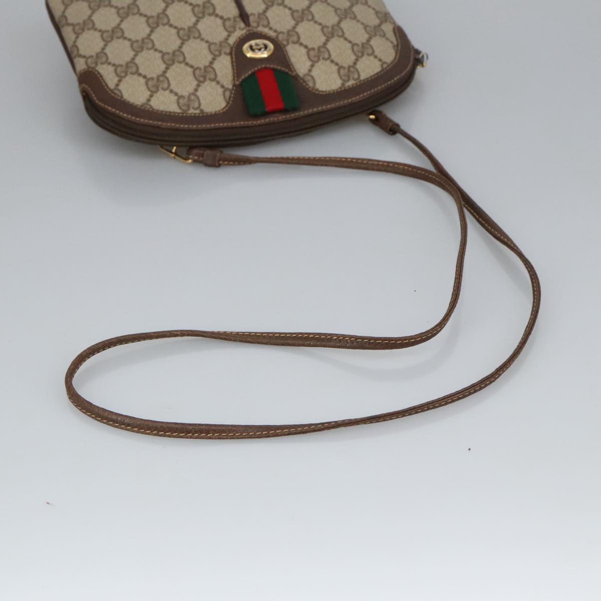 GUCCI GG Supreme Web Sherry Line Shoulder Bag PVC Beige 904 02 047 Auth 101184