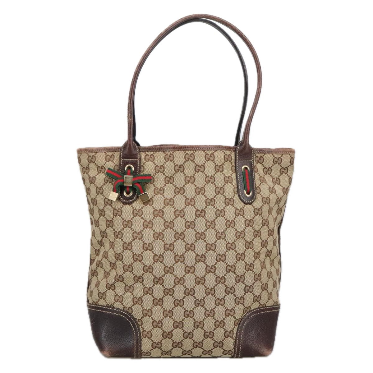 GUCCI GG Canvas Web Sherry Line Shoulder Bag Beige Gold 181779 Auth 101185 - 0