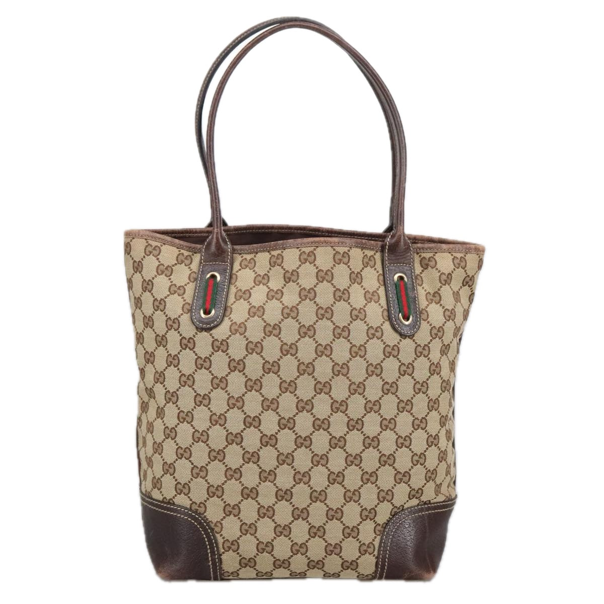 GUCCI GG Canvas Web Sherry Line Shoulder Bag Beige Gold 181779 Auth 101185