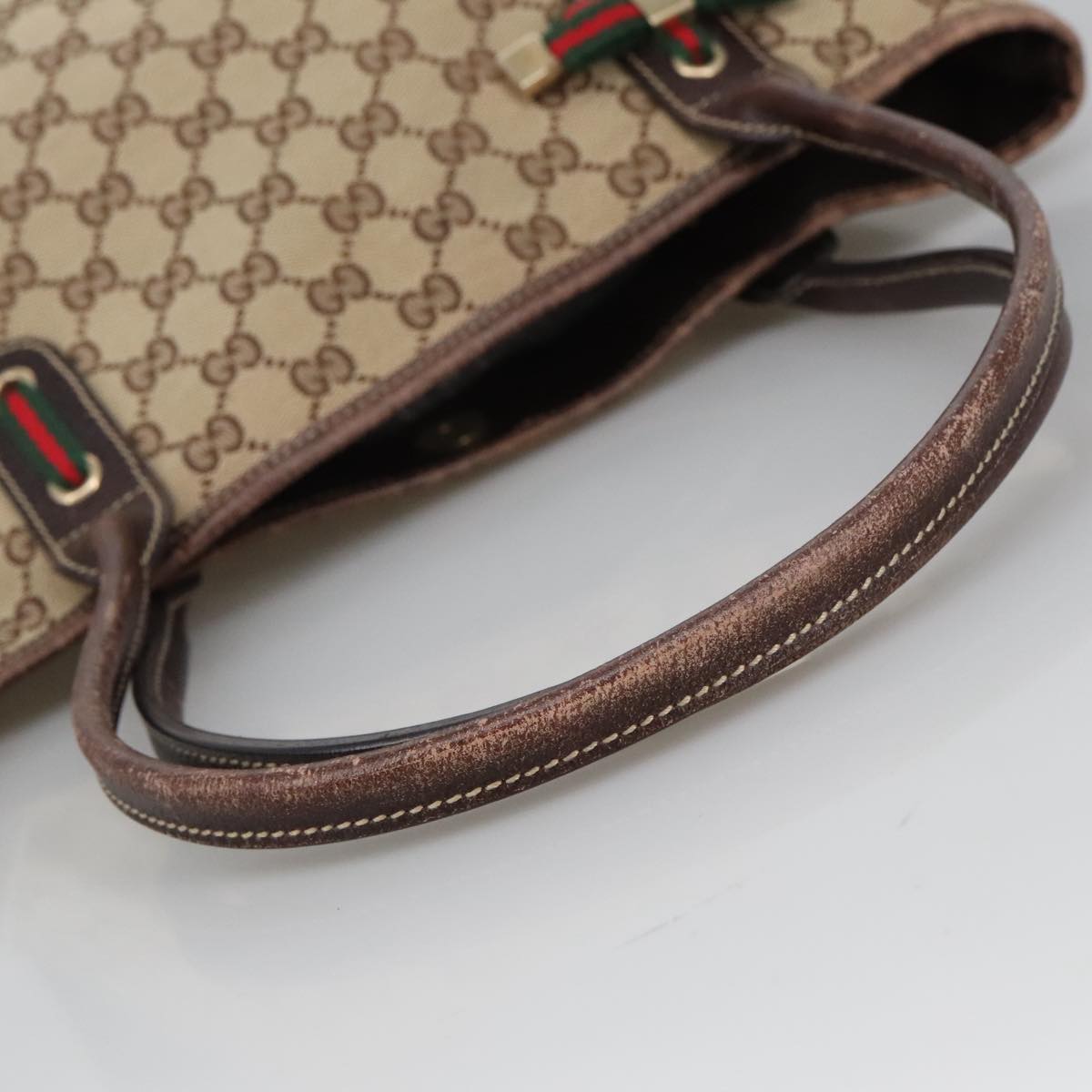 GUCCI GG Canvas Web Sherry Line Shoulder Bag Beige Gold 181779 Auth 101185