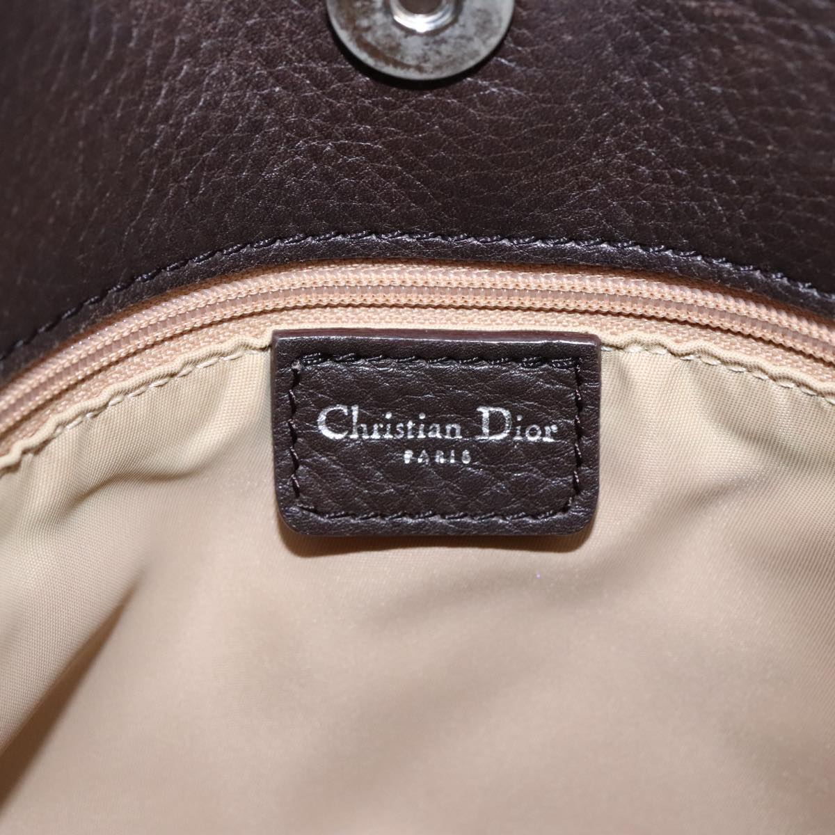 Christian Dior Trotter Canvas Hand Bag Beige Silver Auth 101187