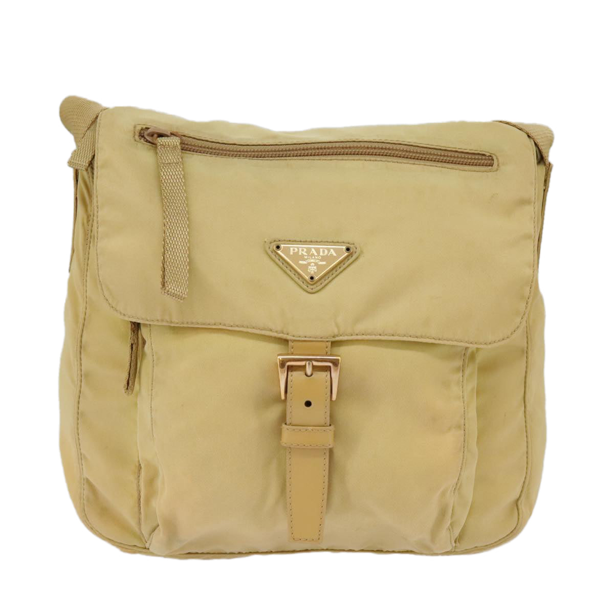 PRADA Shoulder Bag Nylon Beige Auth 101189 - 0