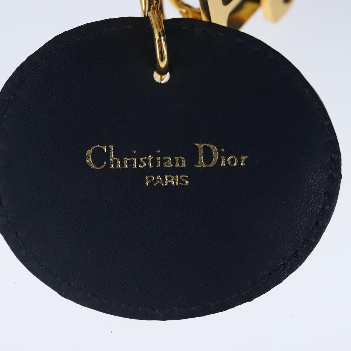 Christian Dior Shoulder Bag Leather Navy Gold Auth 101190