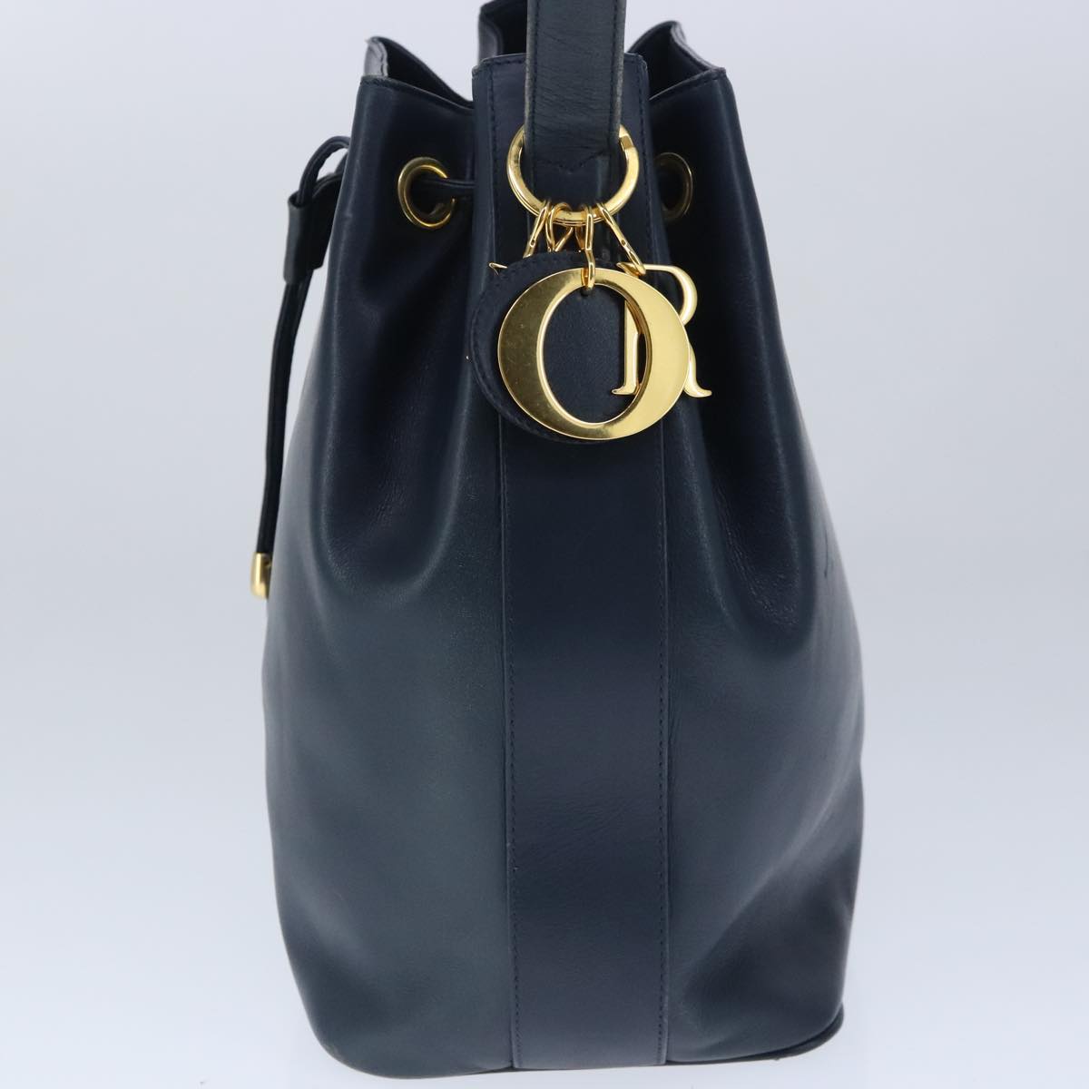 Christian Dior Shoulder Bag Leather Navy Gold Auth 101190