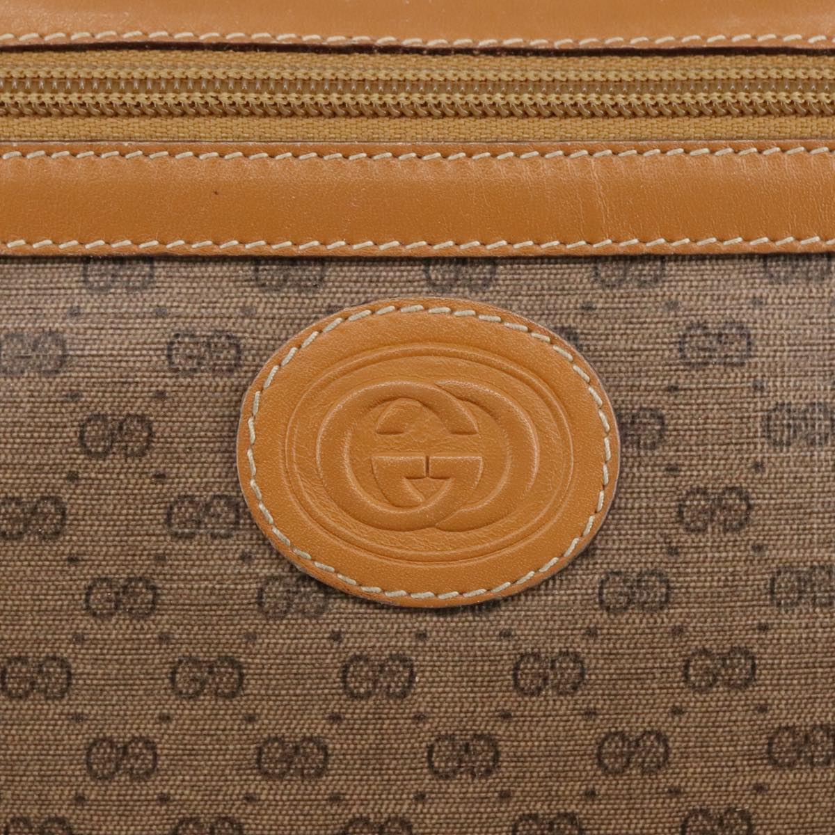 GUCCI Micro GG Supreme Shoulder Bag PVC Leather Beige Gold Auth 101192