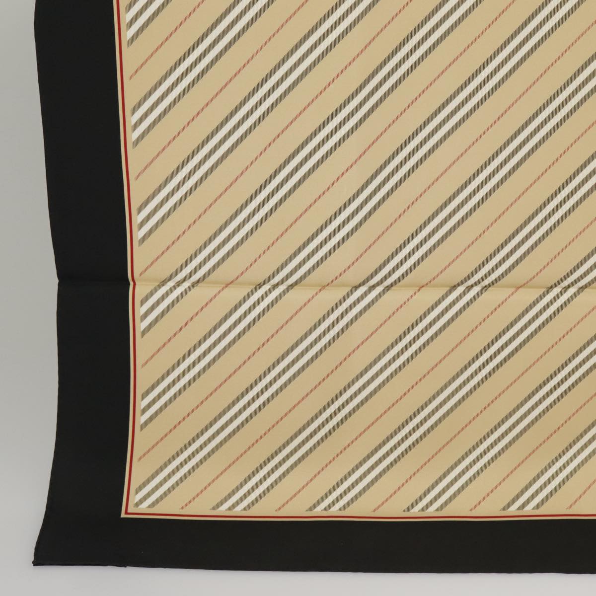 BURBERRY Scarf Silk Beige Black Auth 101194