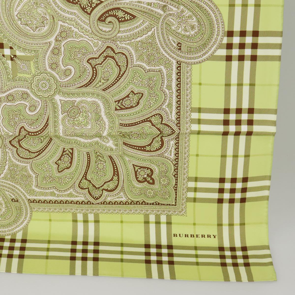 BURBERRY Scarf Silk Green Auth 101196