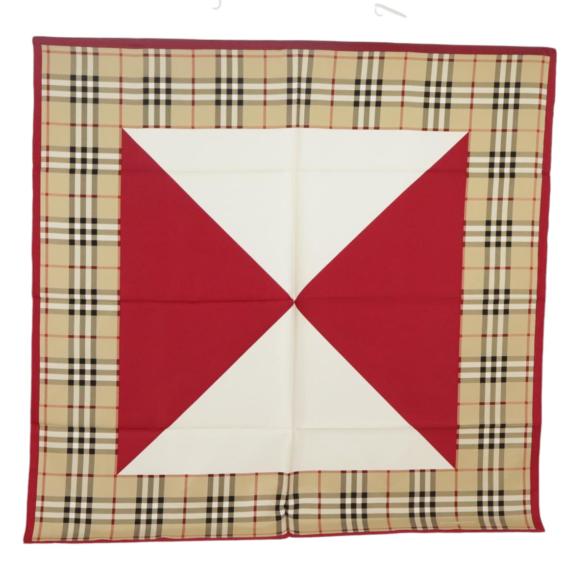 BURBERRY Nova Check Carre 90 Scarf Silk Beige Red Auth 101197