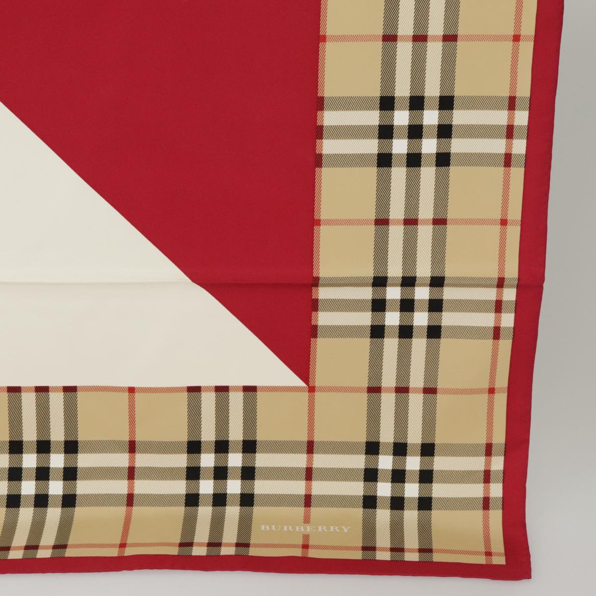 BURBERRY Nova Check Carre 90 Scarf Silk Beige Red Auth 101197