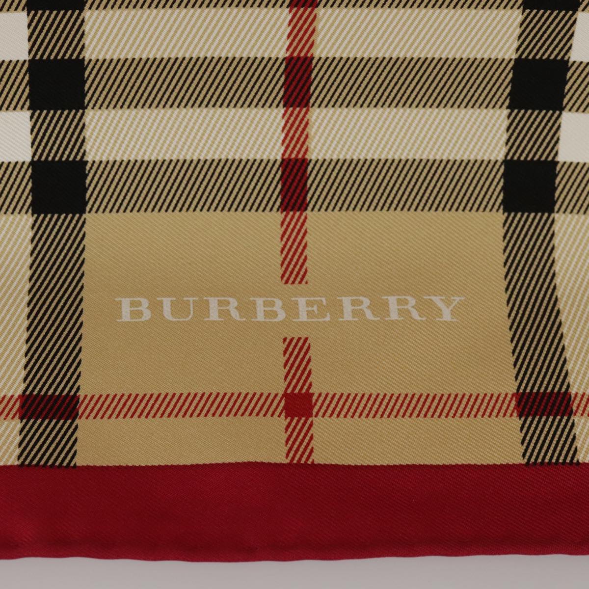 BURBERRY Nova Check Carre 90 Scarf Silk Beige Red Auth 101197