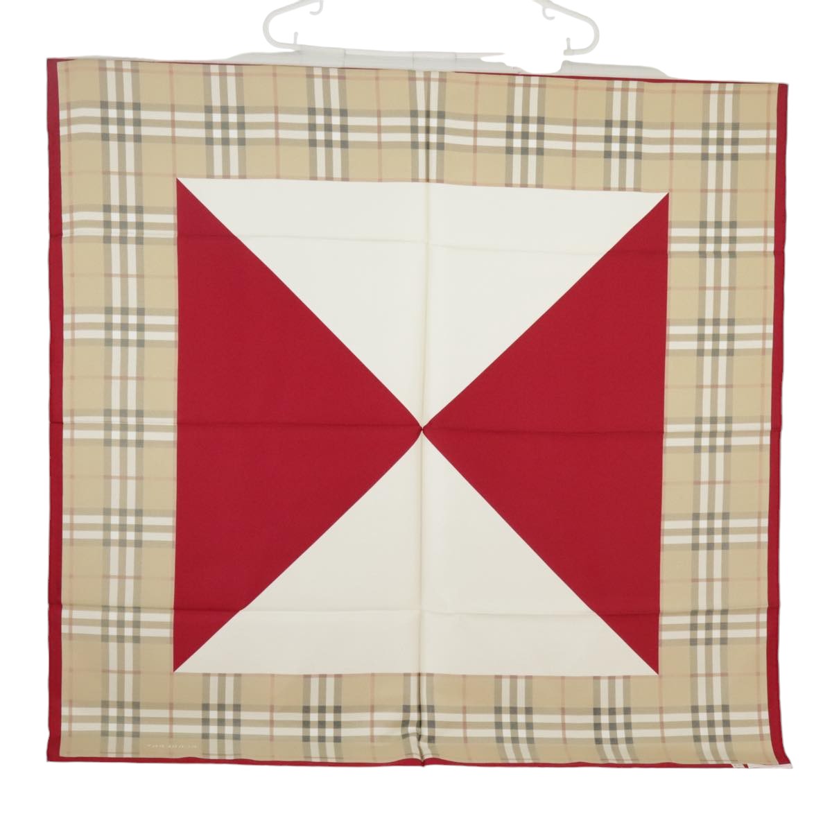 BURBERRY Nova Check Carre 90 Scarf Silk Beige Red Auth 101197 - 0