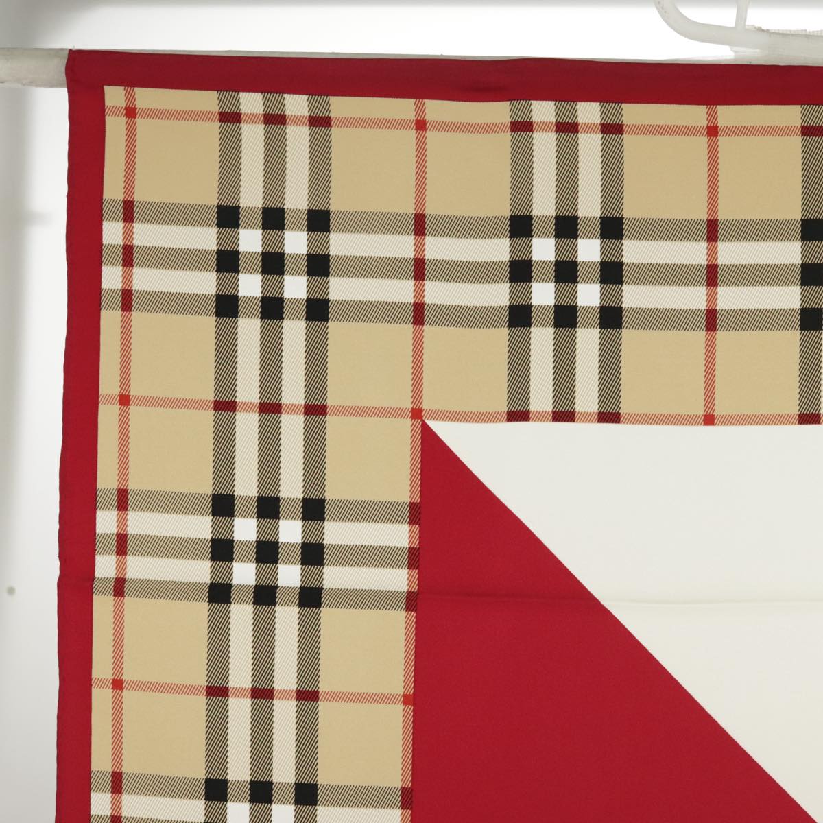 BURBERRY Nova Check Carre 90 Scarf Silk Beige Red Auth 101197