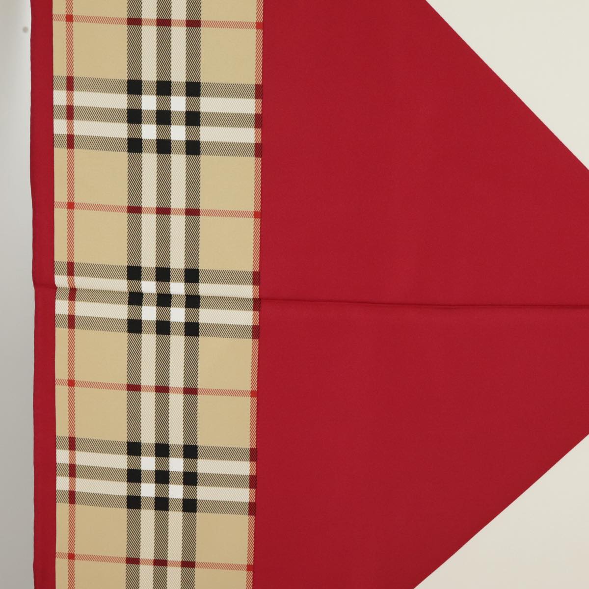 BURBERRY Nova Check Carre 90 Scarf Silk Beige Red Auth 101197