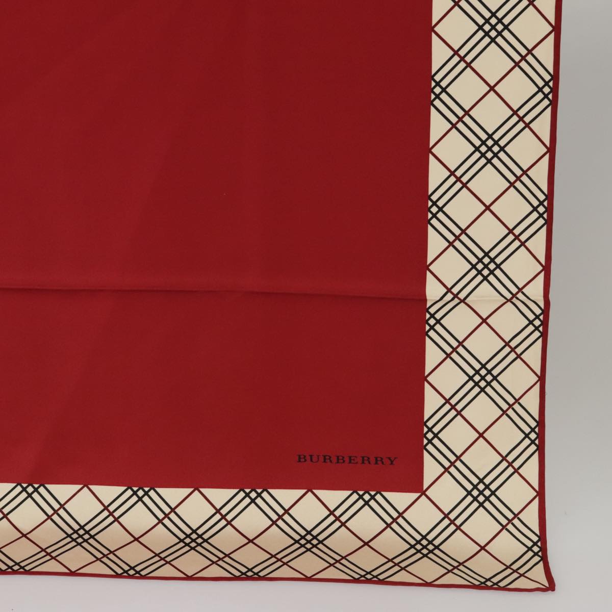 BURBERRY Scarf Silk Red Beige Auth 101198