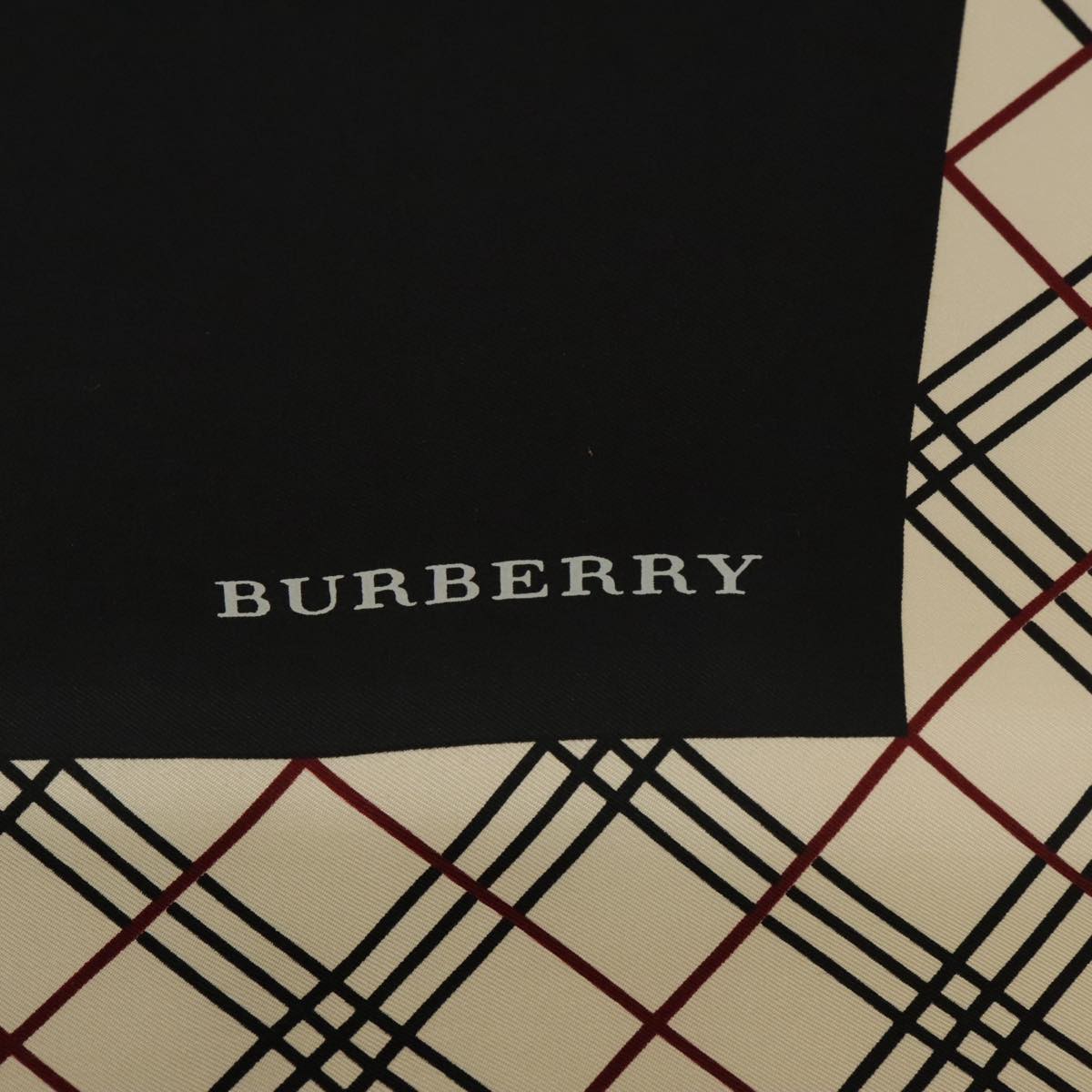 BURBERRY Scarf Silk Black Beige Auth 101199