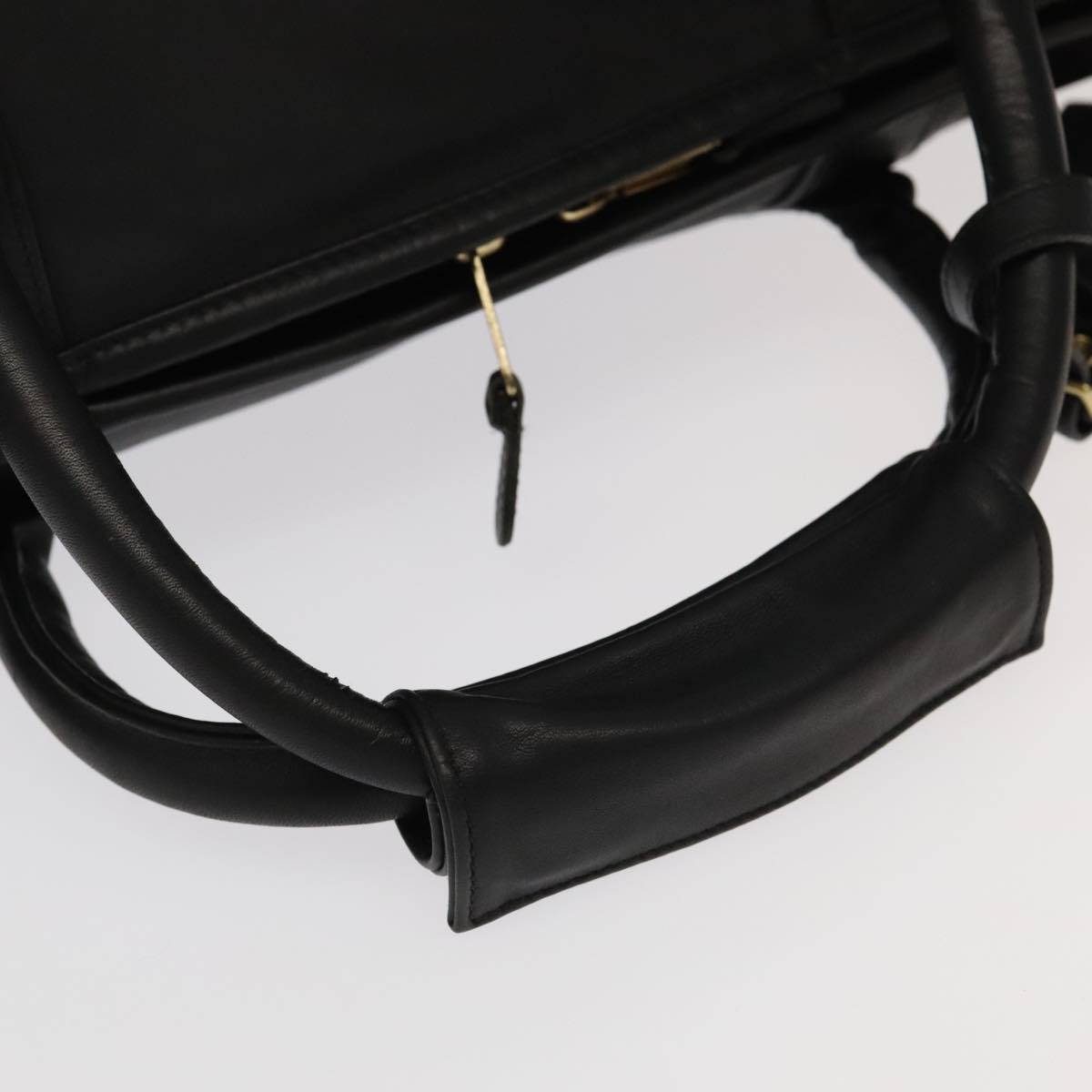 Coach Boston Bag Leather 2way Black Gold Auth 101202