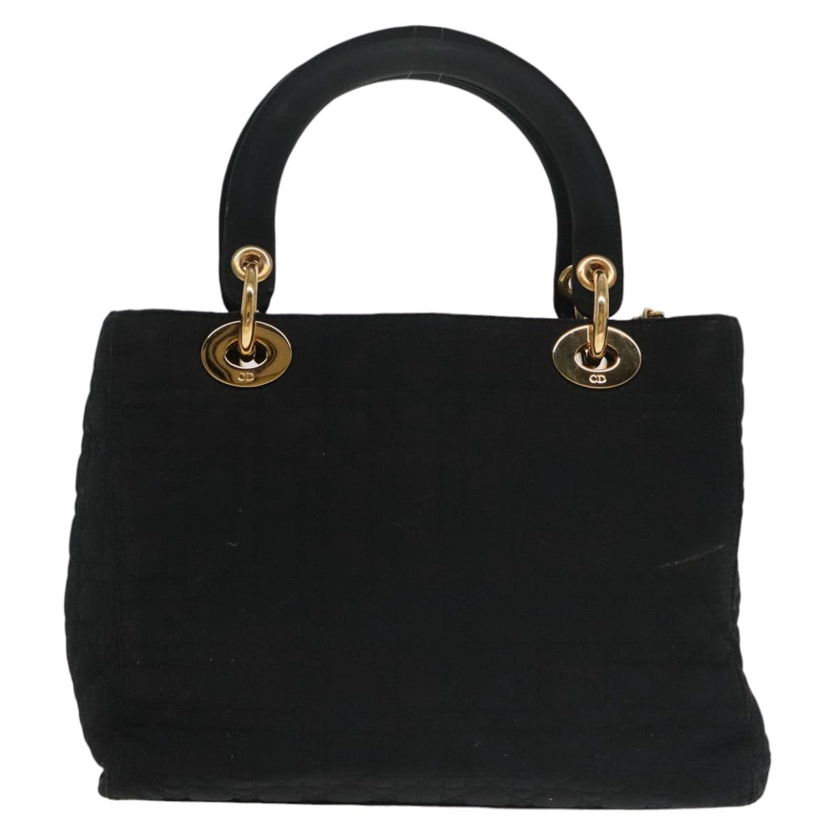 Christian Dior Canage Lady Dior Hand Bag Nylon Black Gold Auth 101215 - 0