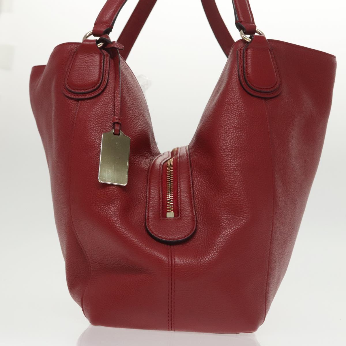 Coach Shoulder Bag Leather Red Gold Auth 101216