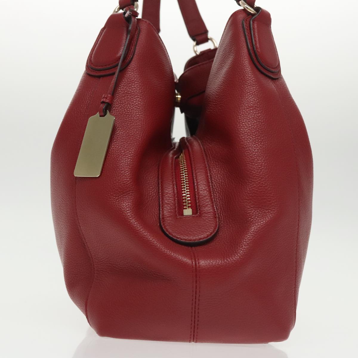 Coach Shoulder Bag Leather Red Gold Auth 101216