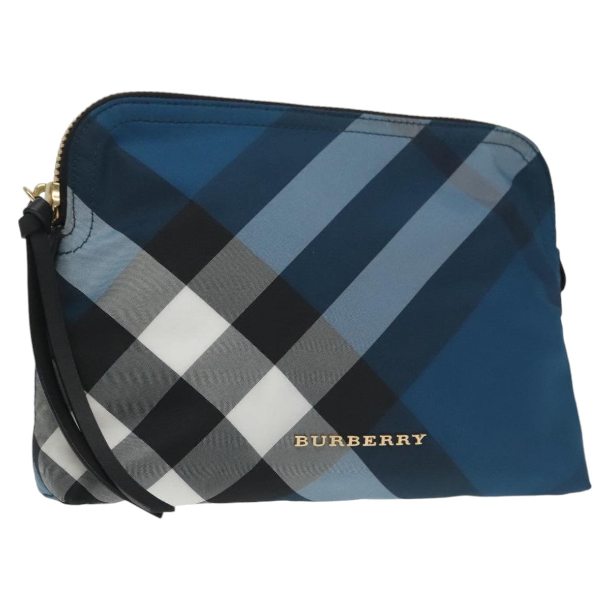 BURBERRY Nova Check Pouch Nylon Blue Gold Auth 101221