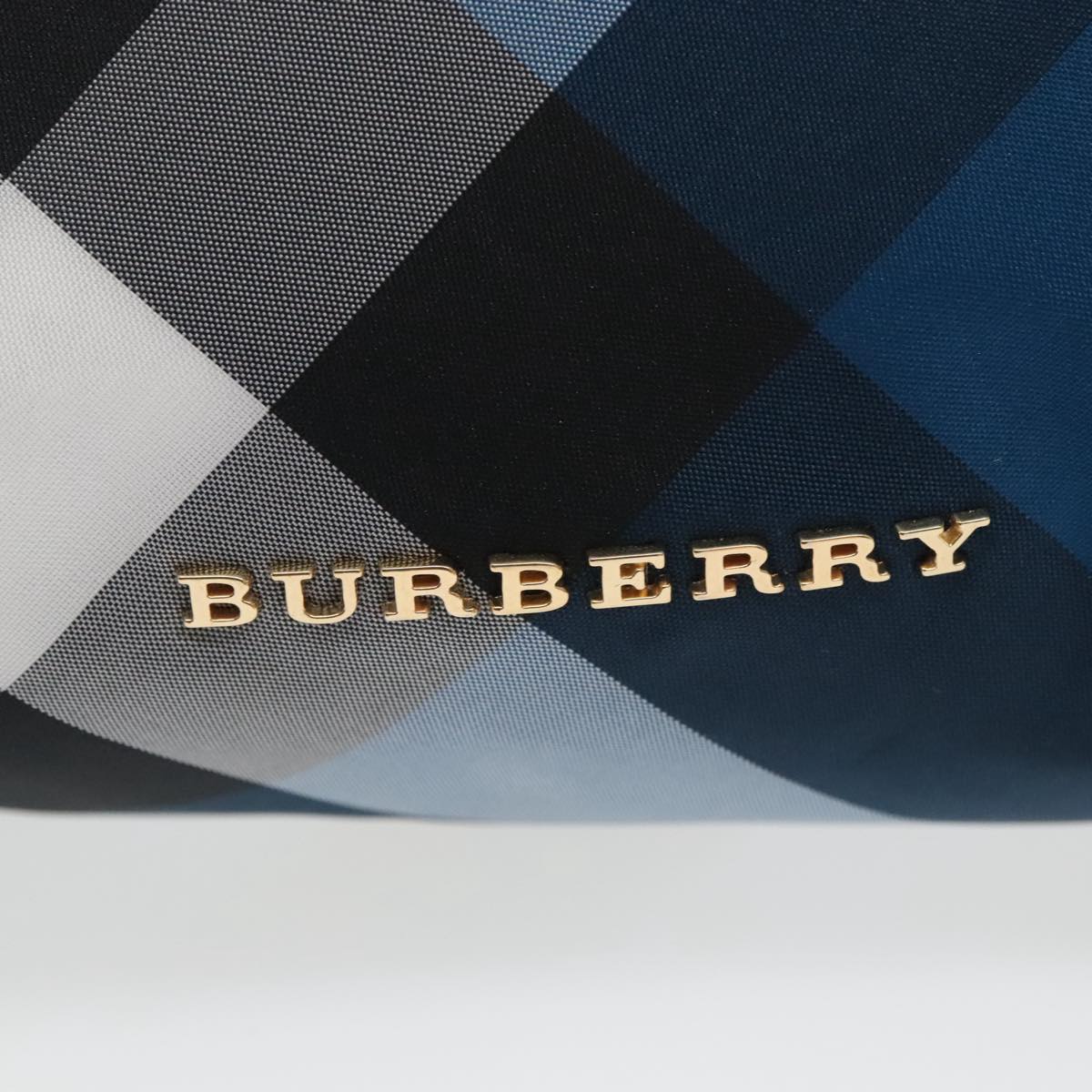 BURBERRY Nova Check Pouch Nylon Blue Gold Auth 101221