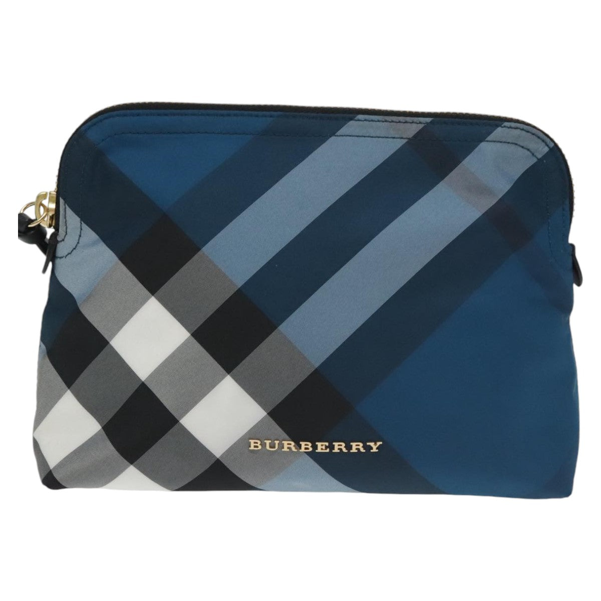 BURBERRY Nova Check Pouch Nylon Blue Gold Auth 101221 - 0