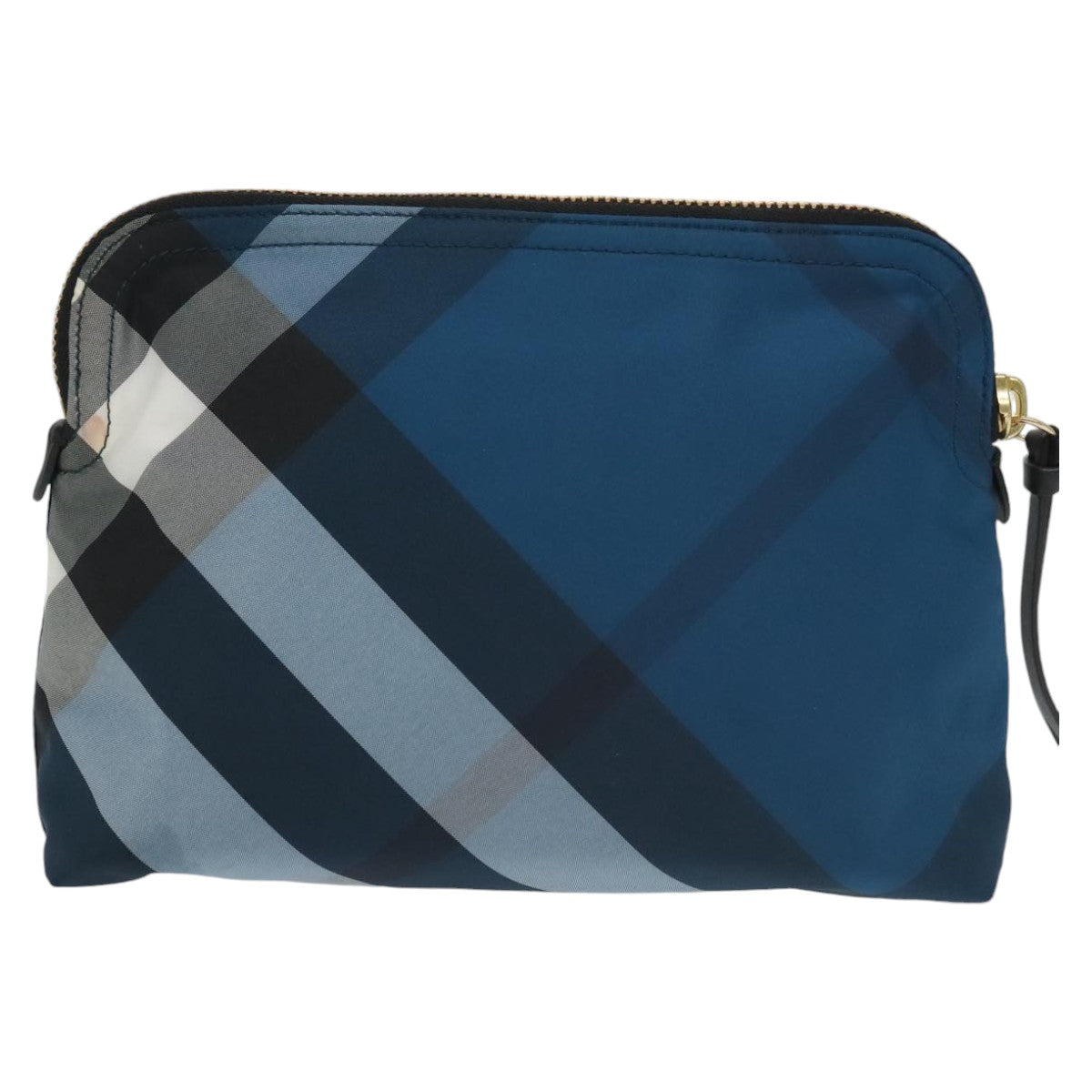 BURBERRY Nova Check Pouch Nylon Blue Gold Auth 101221