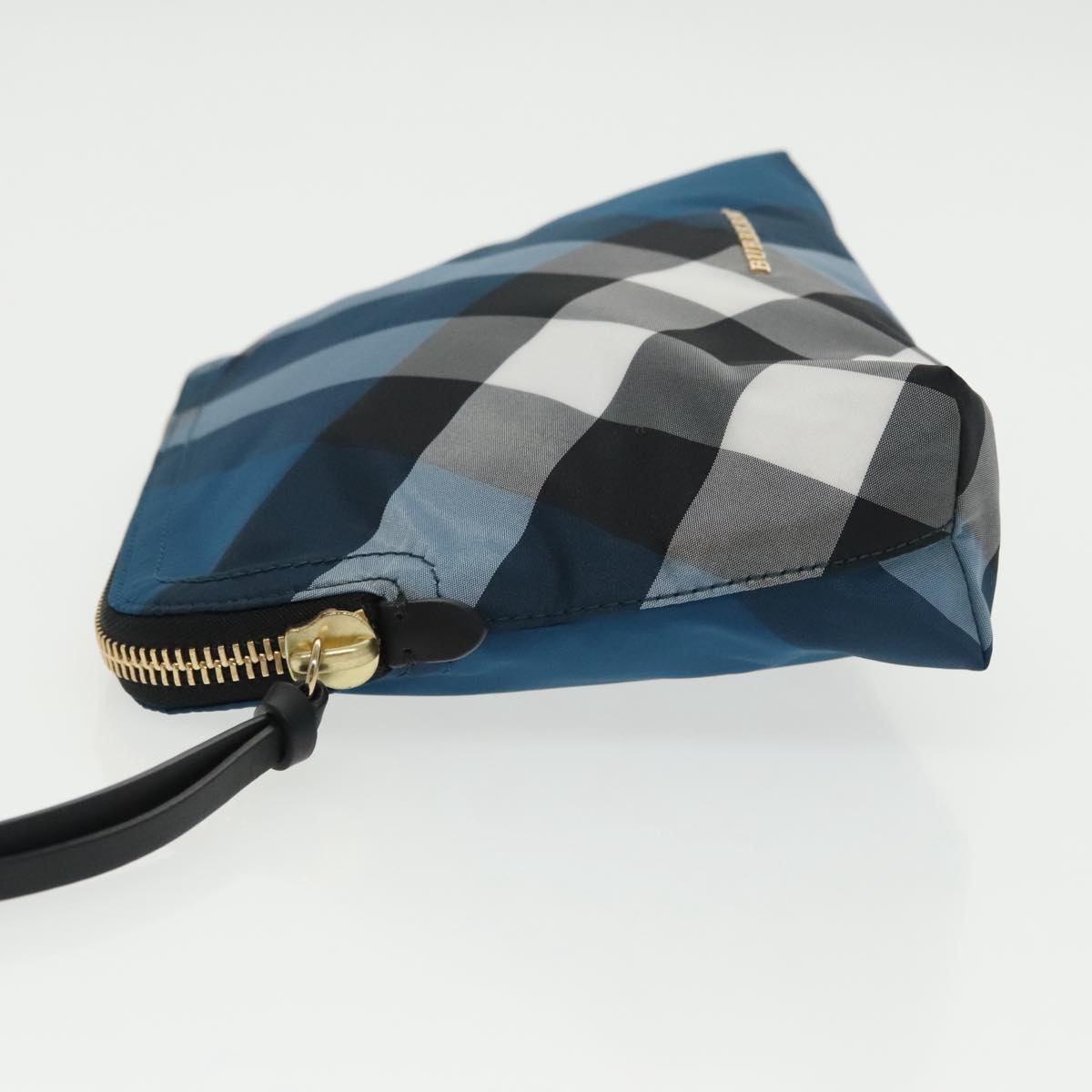 BURBERRY Nova Check Pouch Nylon Blue Gold Auth 101221