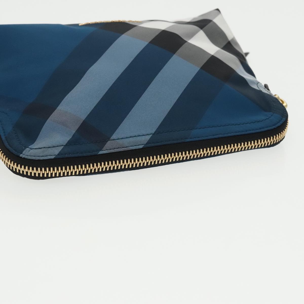 BURBERRY Nova Check Pouch Nylon Blue Gold Auth 101221