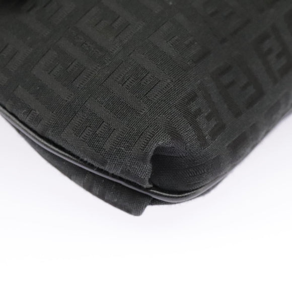 FENDI Zucchino Canvas Mamma Baguette Shoulder Bag Black Auth 101222V