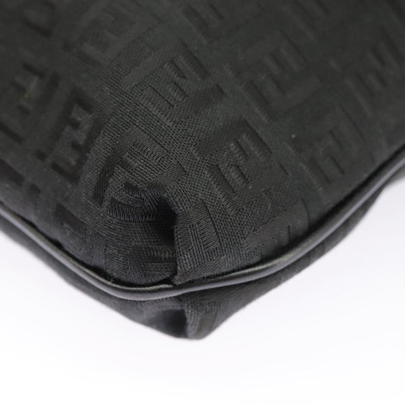 FENDI Zucchino Canvas Mamma Baguette Shoulder Bag Black Auth 101222V