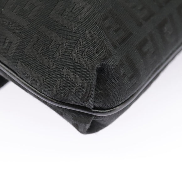 FENDI Zucchino Canvas Mamma Baguette Shoulder Bag Black Auth 101222V