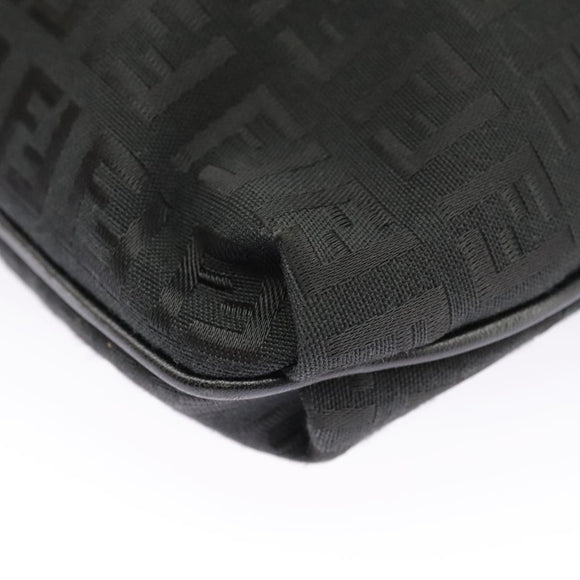 FENDI Zucchino Canvas Mamma Baguette Shoulder Bag Black Auth 101222V